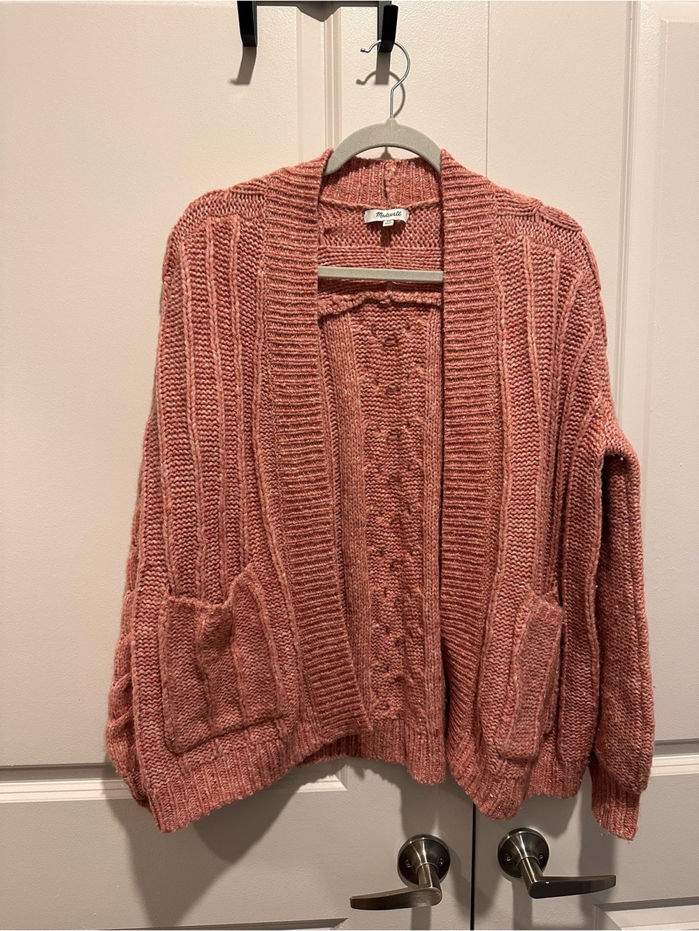 Madewell Cozy Open-Front Chunky Cardigan Sweater - Dusty Rose